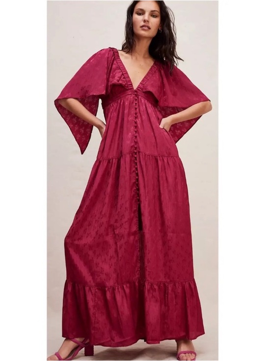 Free People Dresses & Skirts - NWT Free People Cha Cha Maxi Dress Red Jacquard Boho Wedding Guest Goddess M